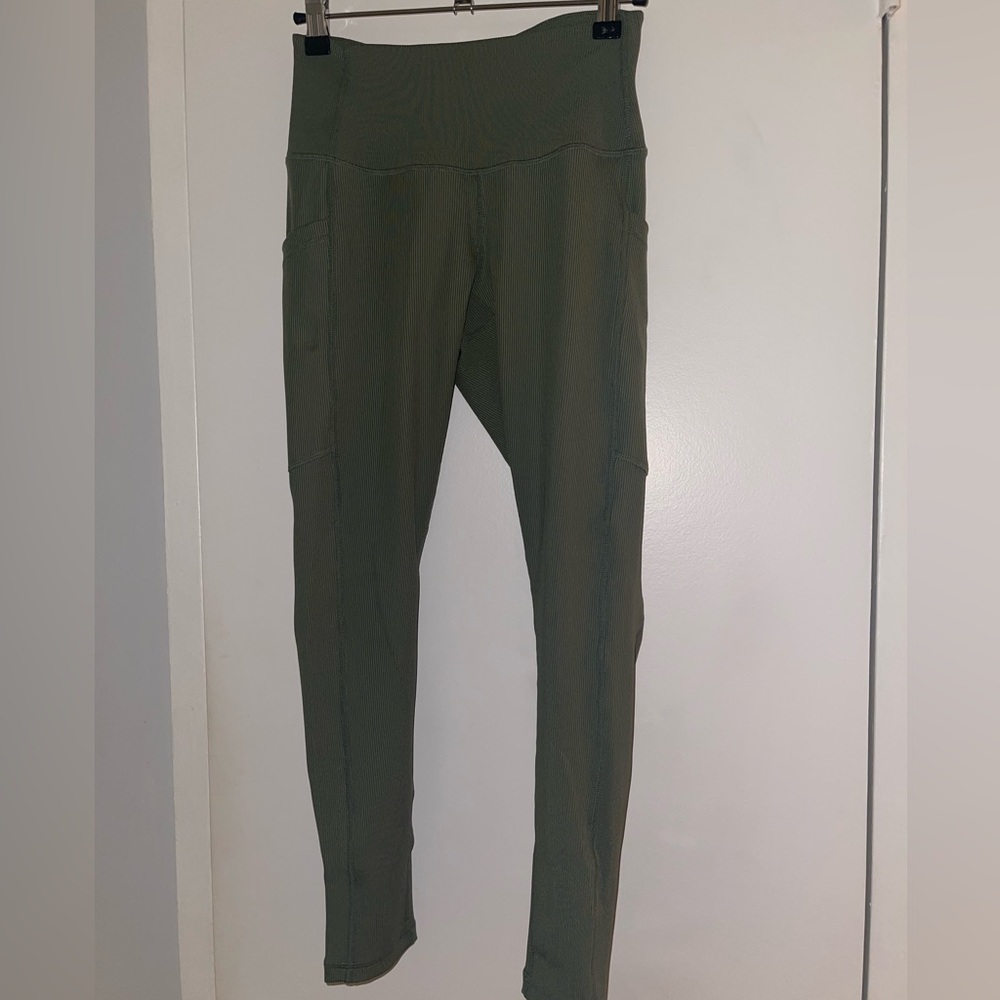 Z by Zella Ribbed Olive Green Leggings, Size Small